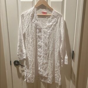 Isaac Mizrahi White Lace Trim Swim Coverup
